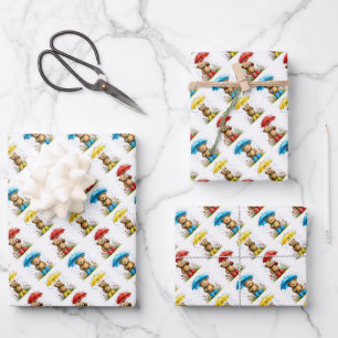 Süße Bären in Gummistiefeln mit Regenschirmen Whim Geschenkpapier Set