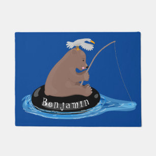 Süße Bärenjungen-Angler-Cartoon-Illustration Fußmatte