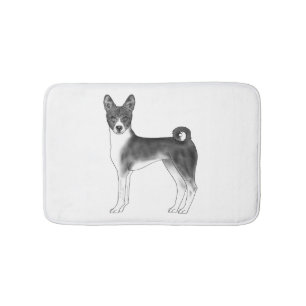 Süße Basenji-Hund-Illustration in Schwarz-Weiß Badematte