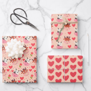 Süße Bauernhof-Bulle-Kuh-Geschenkpapier. Set von 3 Geschenkpapier Set