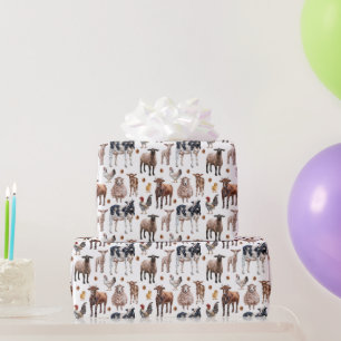 Süße Bauernhof-Tiere Kühe Schafe Schweine Hühner Geschenkpapier