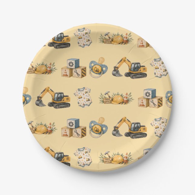 Süße Baustellen-Baby-Party Pappteller (Vorderseite)