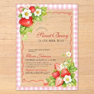 Süße Beeren-Rosa-Gingham-Acryl-Baby-Party  Acryleinladungen