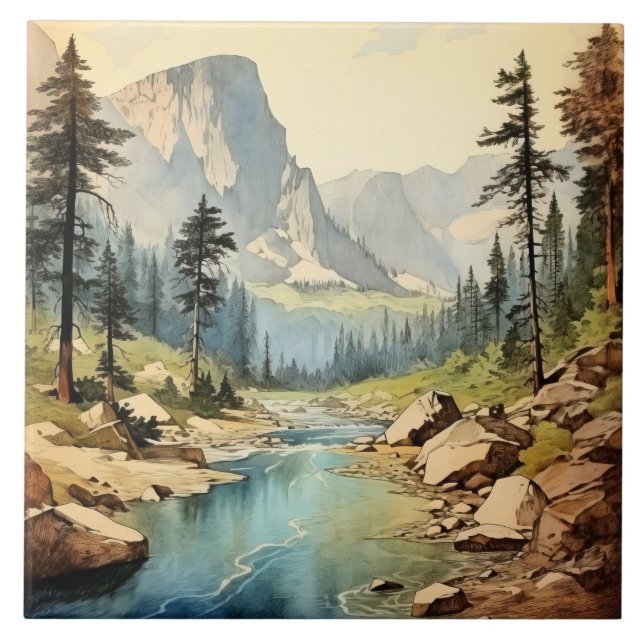 Süße Bergsee-Szene  Fliese (Vorderseite)