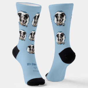 Süße beste Hundemutter-Foto in Blau Socken