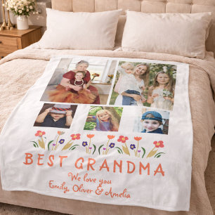 Süße beste Oma Blumen Fotocollage Fleecedecke