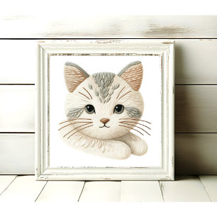 Süße bestickte Katzenwandkunst für Katzenliebhaber Poster