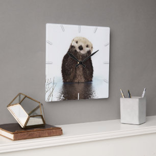 Süße bezaubernde flauschige Otter Tiere Quadratische Wanduhr