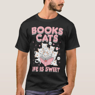 Süße bibliophile Katze Buche Leben ist süß T-Shirt