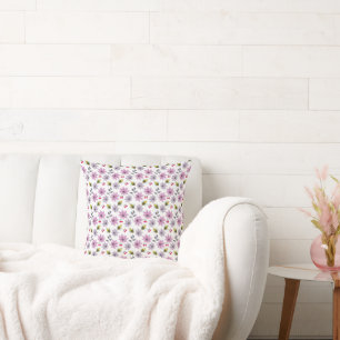 Süße Biene Blumenmuster Cottagecore-Ästhetik Rosa Kissen
