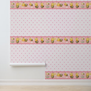 Süße Biene mit Herz-Muster Rosa Kinderzimmer-Dekor Tapete