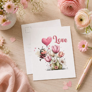 Süße Bienen-Liebe Herz & Floral Feiertagspostkarte