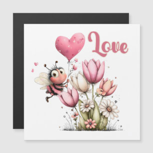 Süße Bienen-Liebes-Herz-Ballon-Frühlingsblumen-Mag Magnetkarte