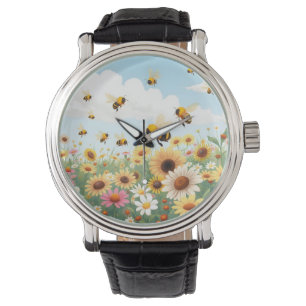 Süße Bienen und Blumen Illustration Armbanduhr
