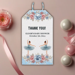 Süße blaue Aquarell-Blumen-Balletttanz-Baby-Party Geschenkanhänger