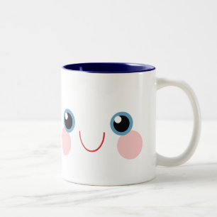Süße blaue Augen glückliches Lächeln Gesicht ruhig Zweifarbige Tasse