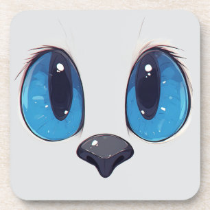 Süße Blaue Augen Katzen Gesicht Cute Kawaii Katzen Getränkeuntersetzer