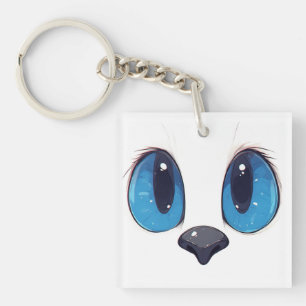 Süße Blaue Augen Katzen Gesicht Cute Kawaii Katzen Schlüsselanhänger