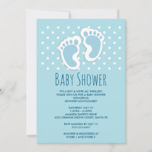 Süße blaue Baby-Jungen-Fußabdrücke Baby-Shower Einladung