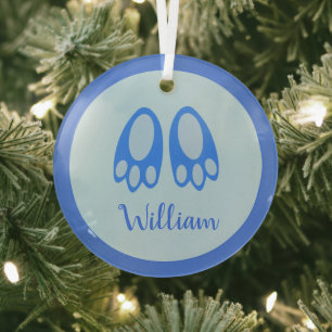 Süße blaue Baby-Jungen-Hasen-Füße zuerst Weihnacht Ornament Aus Glas