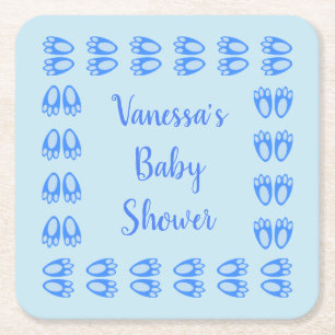 Süße blaue Baby-Jungen-Hasenfüße Ostern Baby Showe Rechteckiger Pappuntersetzer