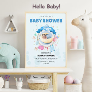 Süße blaue Babyparty-Einladung mit Baby Mond Einladung