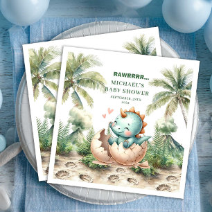 Süße blaue Dino-Baby-Party "Schlüpft bald" Serviet Serviette