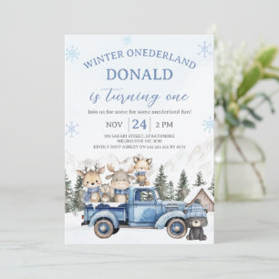Süße blaue editierbare Winter-Onederland-Geburtsta Einladung