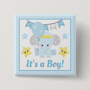 Süße blaue Elefanten-Babyparty Es ist ein Junge Button