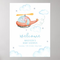 Süße blaue Elefanten-Hubschrauber-Baby-Shower-Will