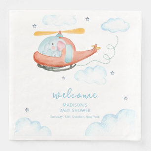 Süße blaue Elefanten-Hubschrauber-Baby-Shower-Will Serviette