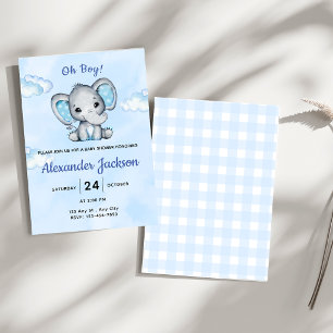 Süße blaue Elefanten-Jungen-Baby-Party-Einladung Einladung
