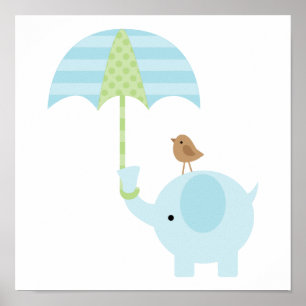 Süße blaue Elefanten-Jungen-Kinderzimmer Poster