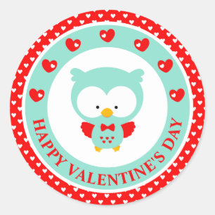 Süße Blaue Eule und Herzen Valentinstag Runder Aufkleber