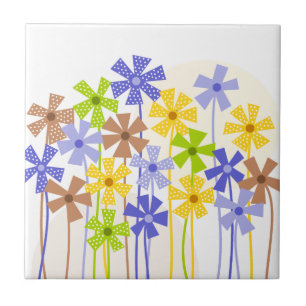 Süße blaue gelbe braune einfache Blumenzeichnung Fliese