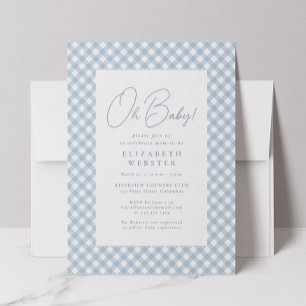 Süße blaue Gingham-Einfach-Baby-Party Einladung