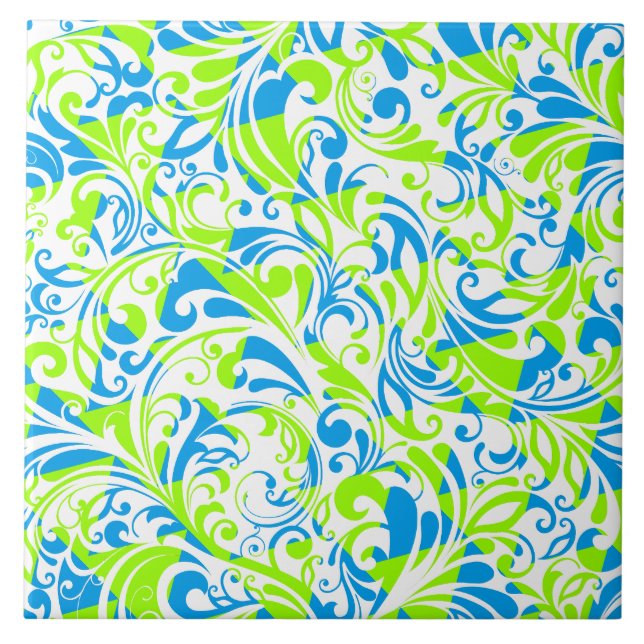 Süße blaue grüne gemischte Blumenmuster Fliese (Vorderseite)