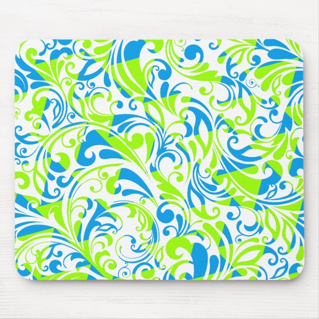 Süße blaue grüne gemischte Blumenmuster Mousepad (Vorne)