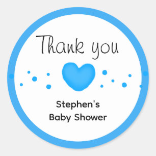 Süße Blaue Herz Baby Shower Danke Runder Aufkleber