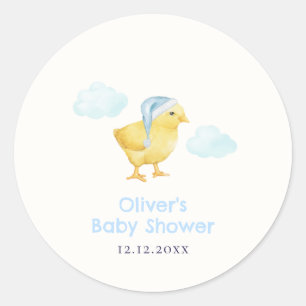 Süße Blaue Himmel Wolke Kleines Huhn Baby Shower Runder Aufkleber