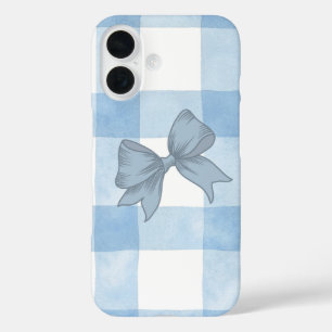 Süße blaue Karo-Schleifen-iPhone-Hülle. iPhone 16 Hülle