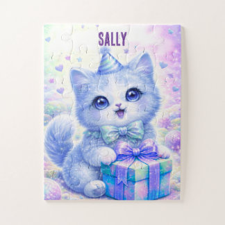 Süße blaue Katze personalisierter Name Puzzle