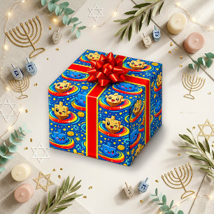 Süße blaue Kawaii-Dreh-Dreidel Geschenkpapier