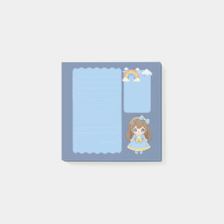Süße blaue Kawaii-Mädchen-Lehrerin personalisierte Post-it Klebezettel