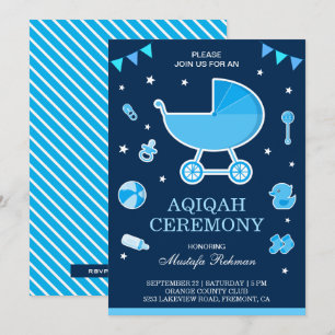 Süße blaue Kinderwagen-Baby Boy Aqiqah Einladung