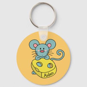 Süße blaue Maus und Käse Kinder personalisiert Schlüsselanhänger
