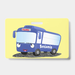 Süße blaue moderne Bus-Cartoon-Illustration Ausweis