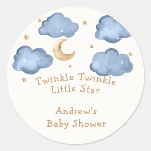 Süße Blaue Mond Sterne Funkeln Funkeln Baby Shower Runder Aufkleber
