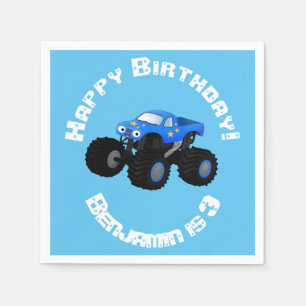 Süße blaue Monstertruck-Cartoon-Illustration Serviette