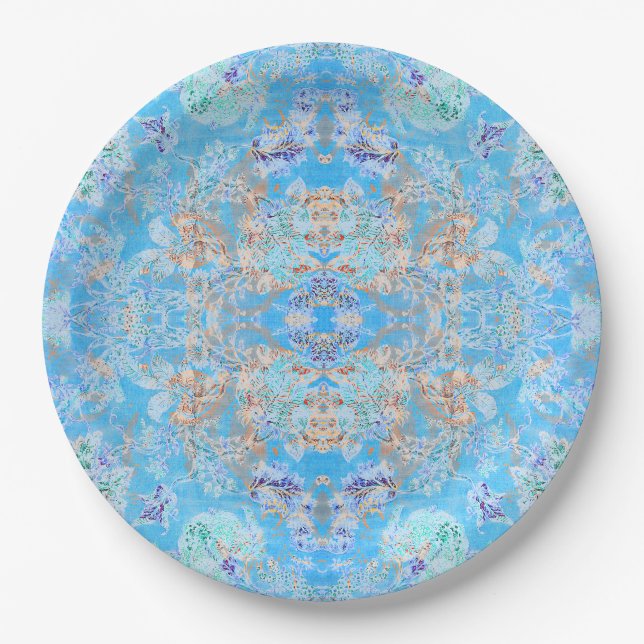 Süße blaue Pastellblumen Pappteller (Vorderseite)